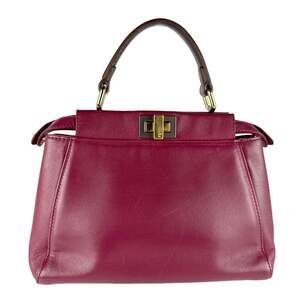 FENDI Brown Leather Peekaboo Shoulder Bag